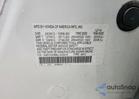 2020 Acura Mdx Advance z USA, uszkodzony, nr VIN 5J8YD3H88LL005616